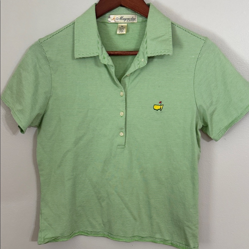Magnolia Lane  Short Sleeve Striped Polo Tee in Light Green